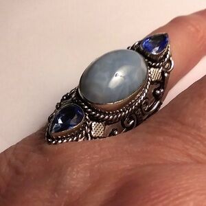 Owhyee Opal Blue Stamped 925 Sterling Silver Ring